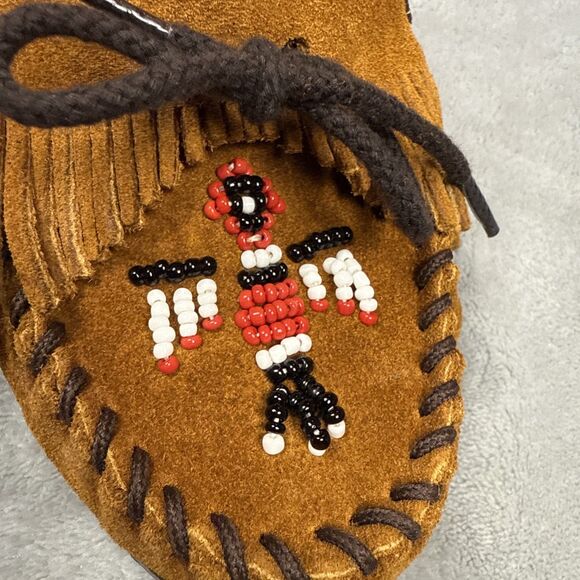 Minnetonka Thunderbird Moc Suede Moccasins Sz 9 Beaded Brown Slip On Slipper - Picture 3 of 11